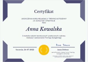 Certyfikat ukończenia kursu relaksacji online